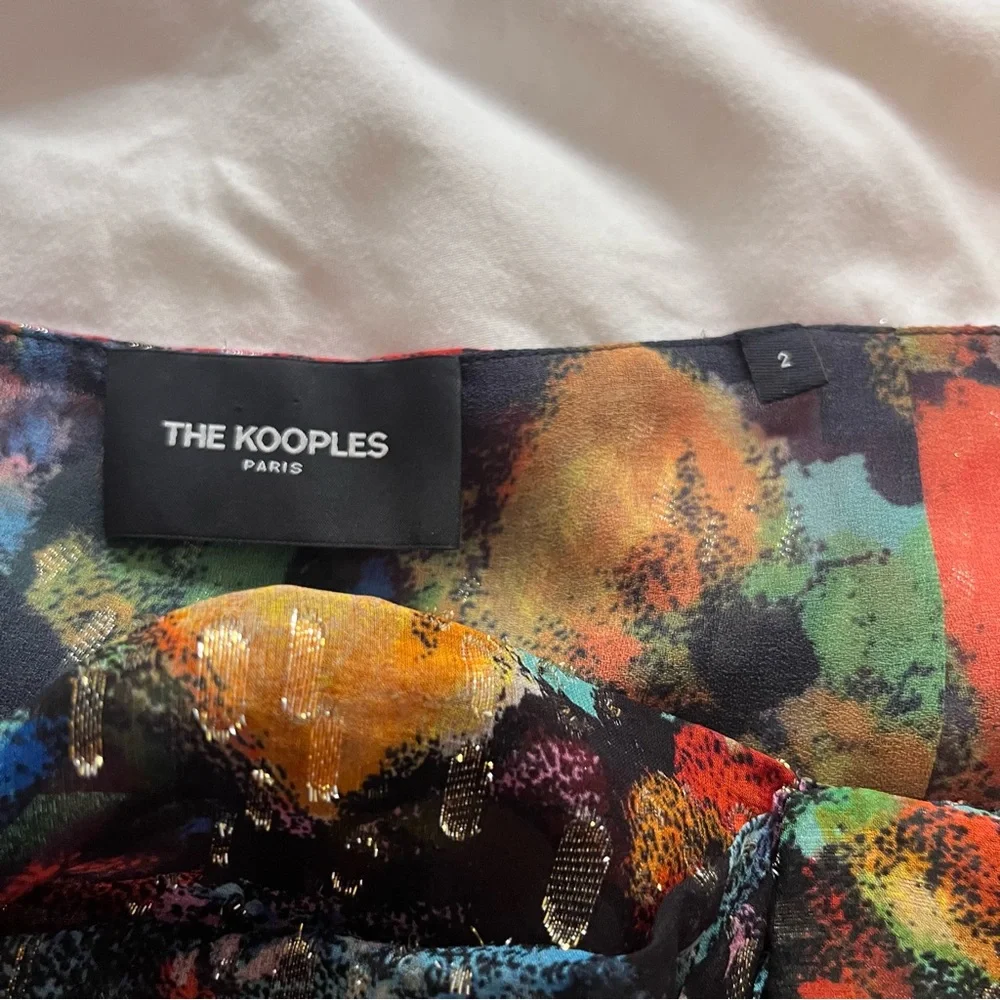 The Kooples Paris Multicolor Metallic Floral Mini Skirt Silk Size 2